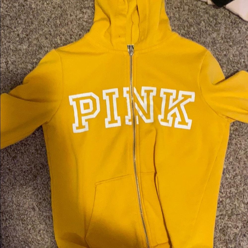 PINK yellow zip up sweat shit